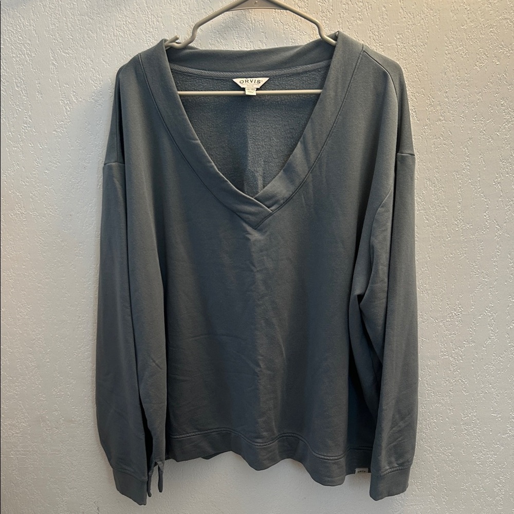 36. Orvis Women's Slate Gray V-Neck Pullover Sweatshirt